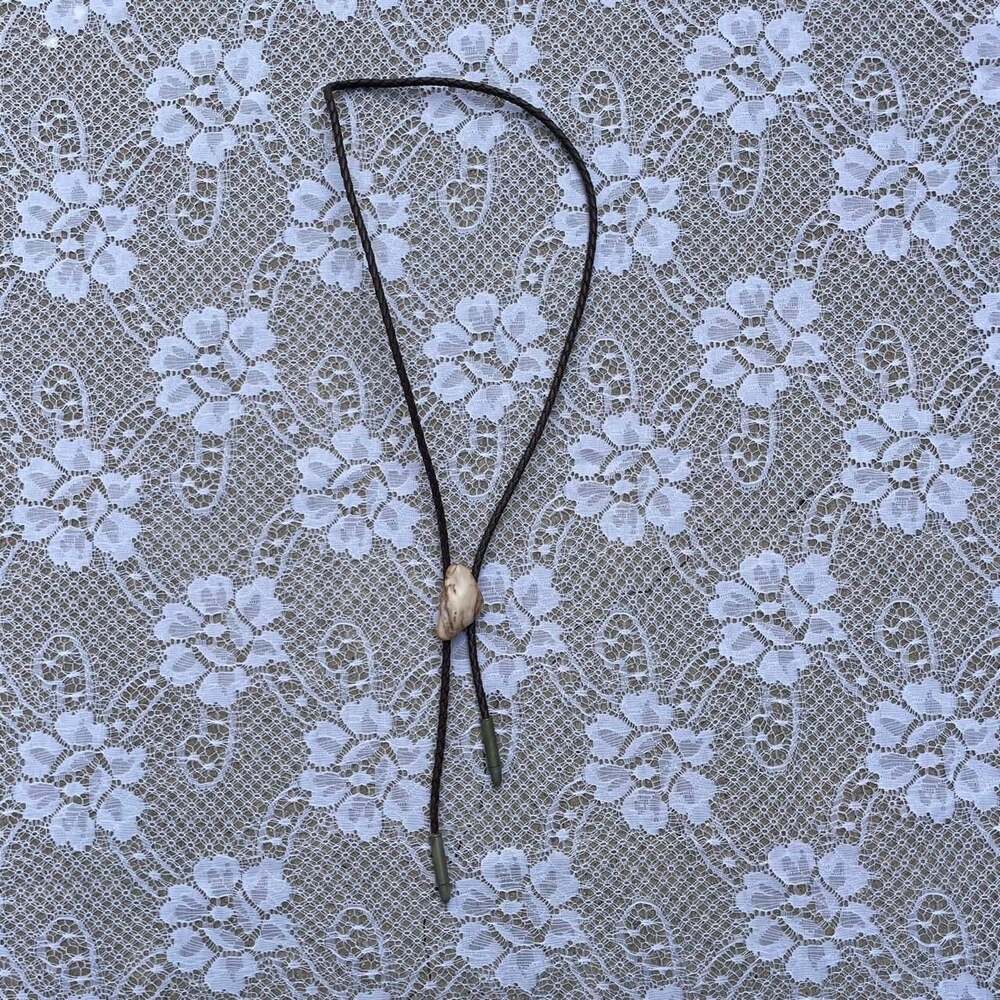 Vintage Western Cowgirl Braided Leather Stone Bolo Tie Necklace